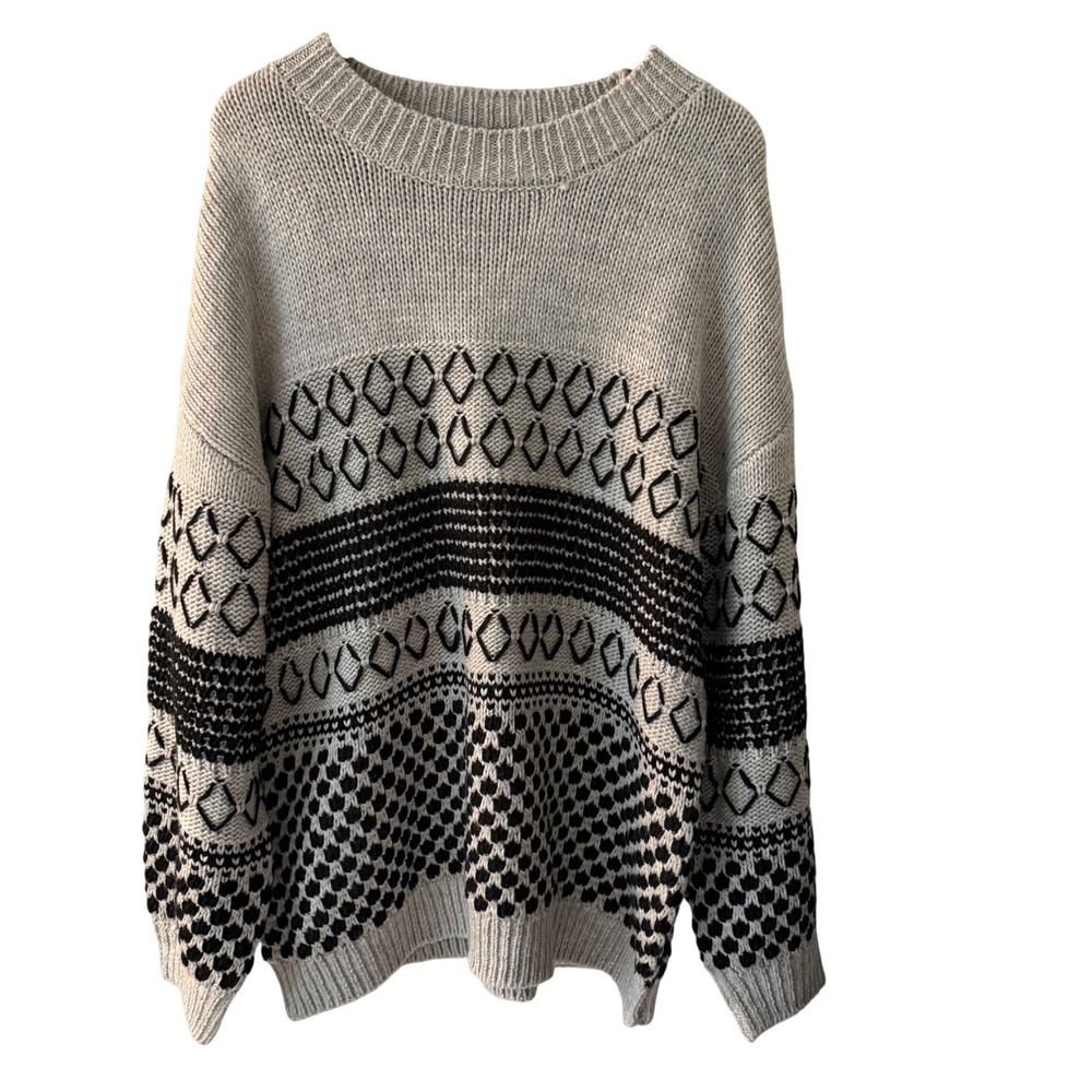 Wonderly Mixed Stitch Sweater Womens XL Grey Black NWT Geometric Knit LGM12670BK